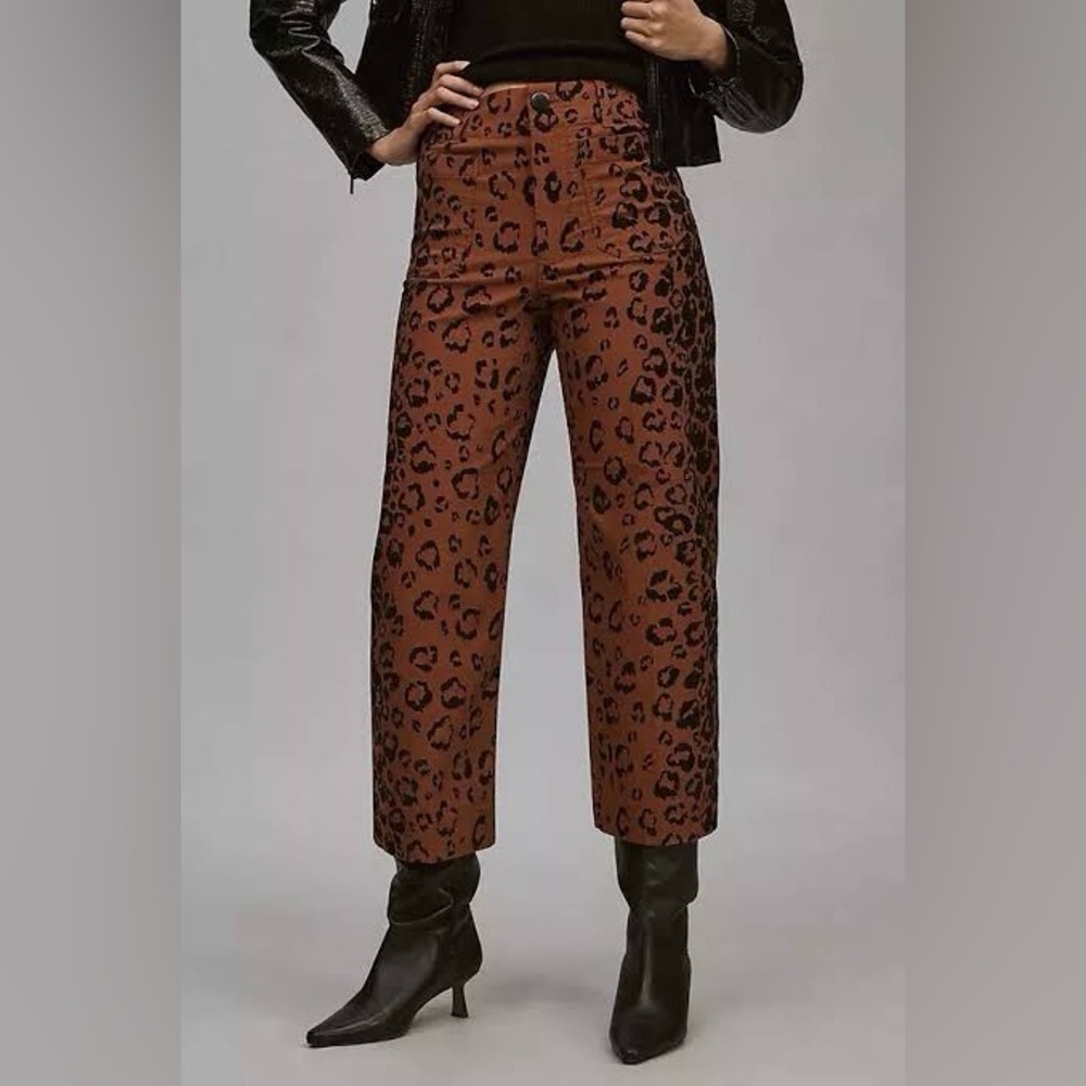 Anthropologie The Colette Cropped Wide-Leg Pants Leopard Size 25